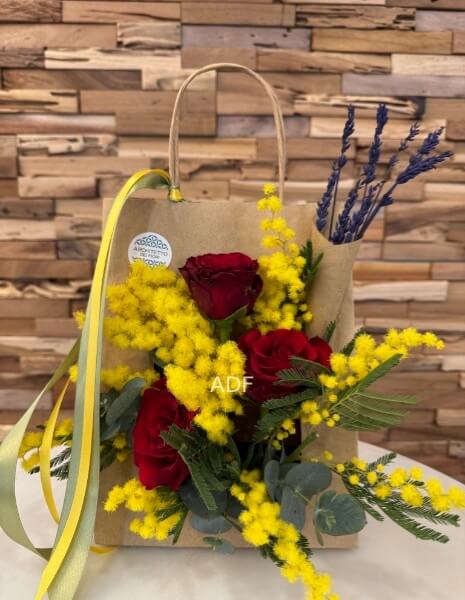 Borsette c/3 Roselline rosse e mimosa